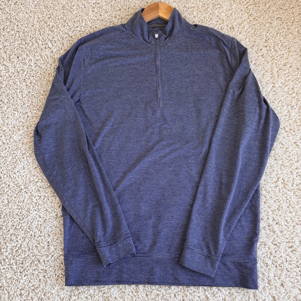 johnnie-O Quarter Zip Pullover Mens Small Navy Blue Excellent Micro Stripe Golf